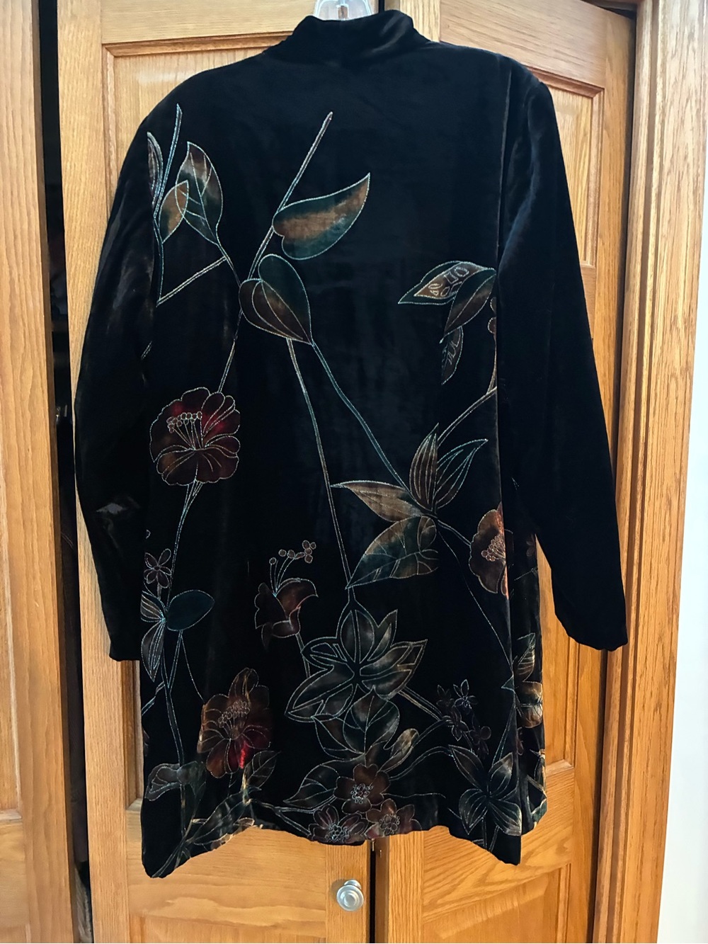 Coldwater Creek Black Velvet Floral Embroidered Long Jacket - Picture 2 of 8